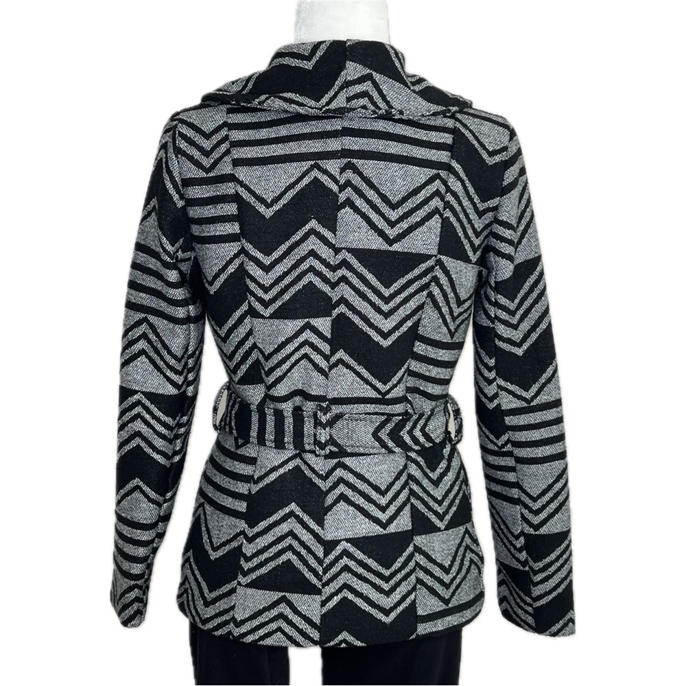 Wool Blend Coat Belted Wrap Geometric Zigzag Charlotte Russe Black Gray Small S - Picture 10 of 15